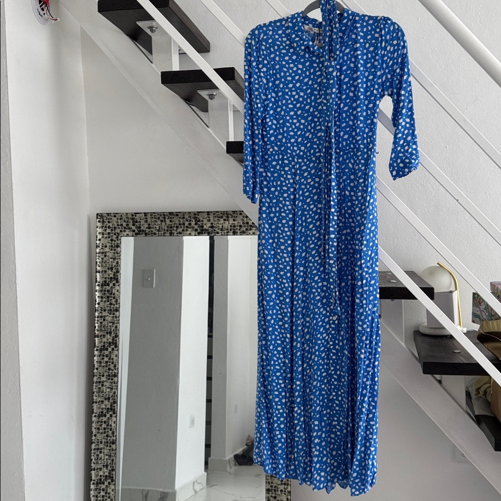 Blue Polka Dot Midi Dress
